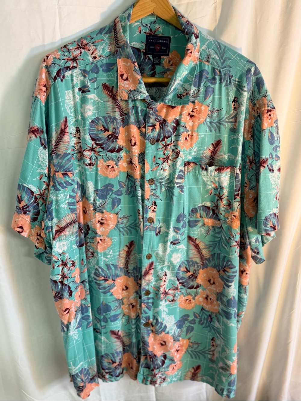 Saddlebred Teal Floral Short-Sleeve Button-Down Shirt